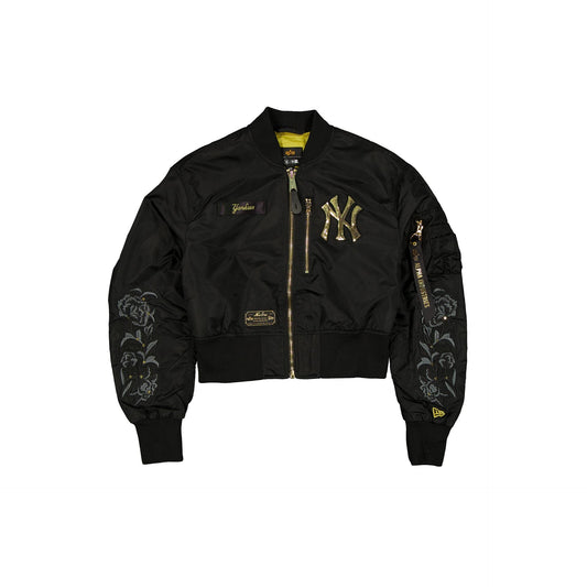 Alpha Industries x New York Yankees Black and Gold Women's Cropped L-2B Bomber Jacket