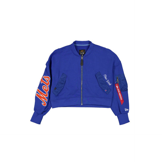 Alpha Industries x New York Mets Blue Women's Full Zip Cropped Fleece Jacket