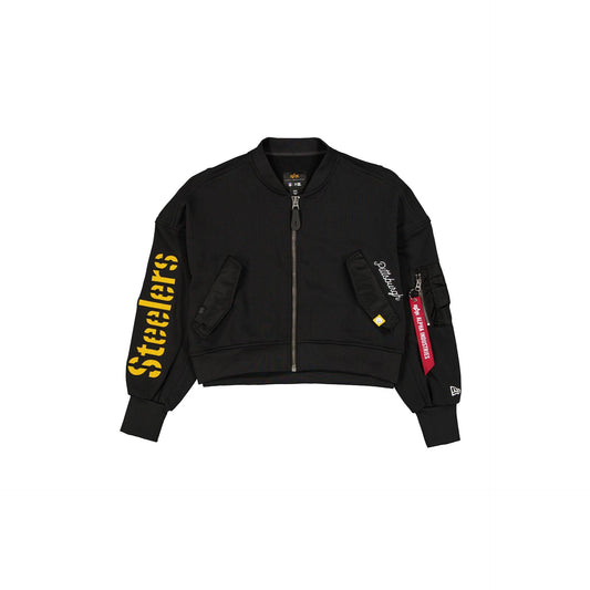 Alpha Industries x Pittsburgh Steelers Black Women's Full Zip Cropped Fleece Jacket