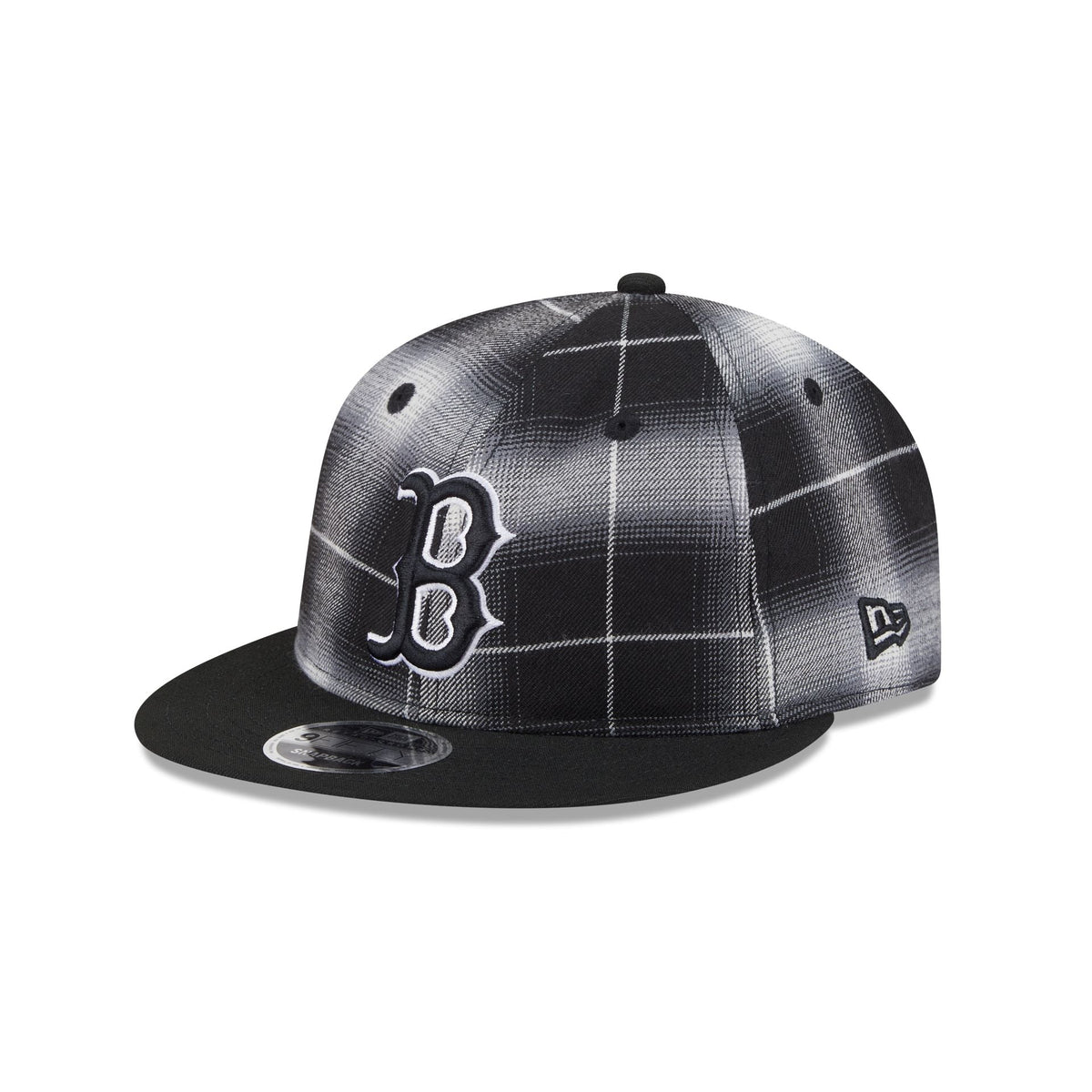 Boston Red Sox Black and White Plaid Retro Crown 9FIFTY Snapback Hat