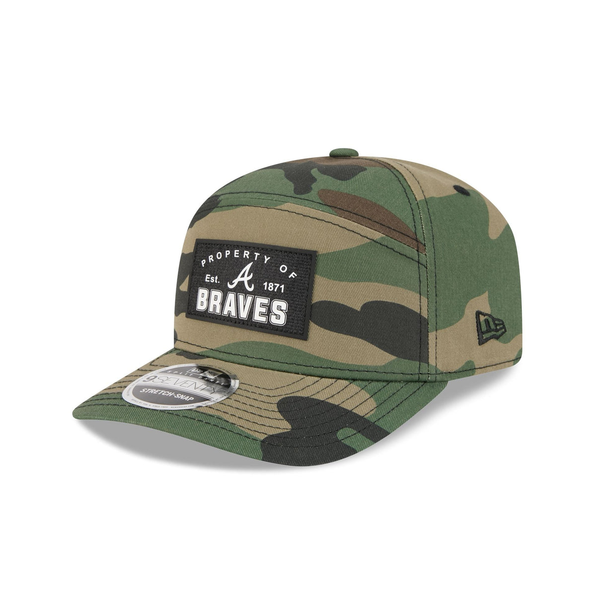 Atlanta Braves Property of Patch Camo Split Panel 9SEVENTY Stretch-Snap Hat