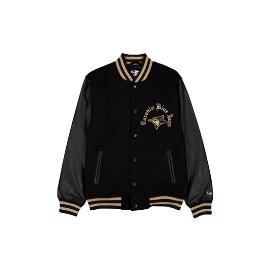 Toronto Blue Jays Gothic Lettering Black Wool Varsity Jacket