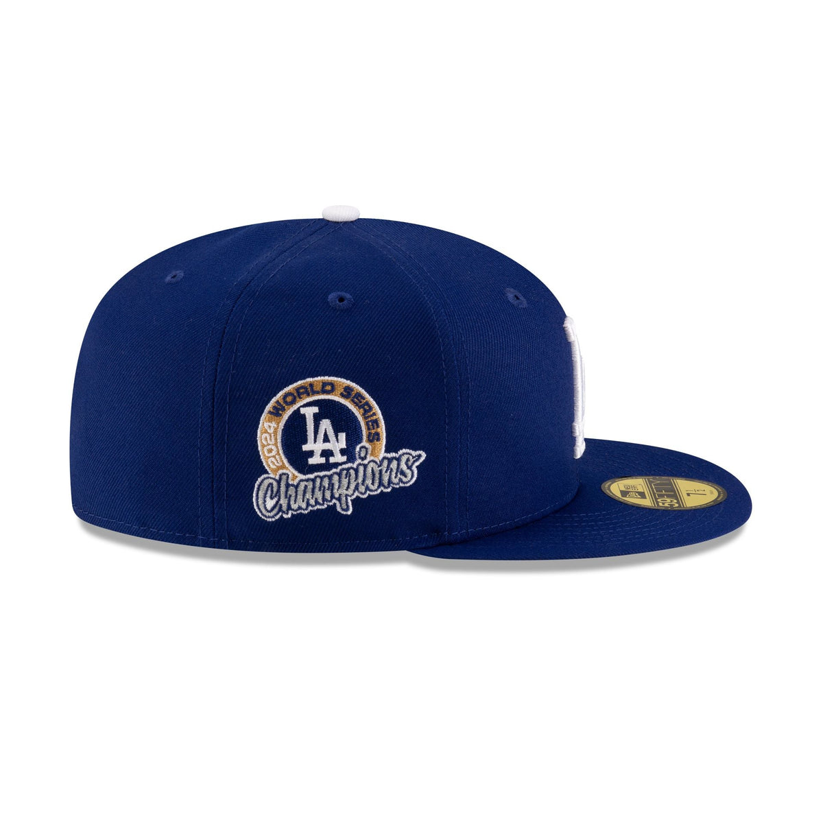 Los Angeles Dodgers 2024 World Series Champions Script Side Patch 59FIFTY Fitted Hat